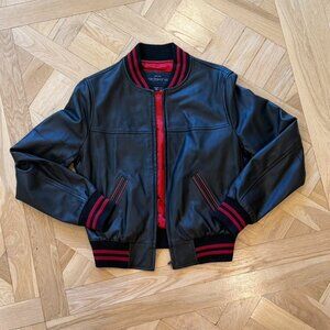 Black/Red Leather Varsity Bomber Jacket